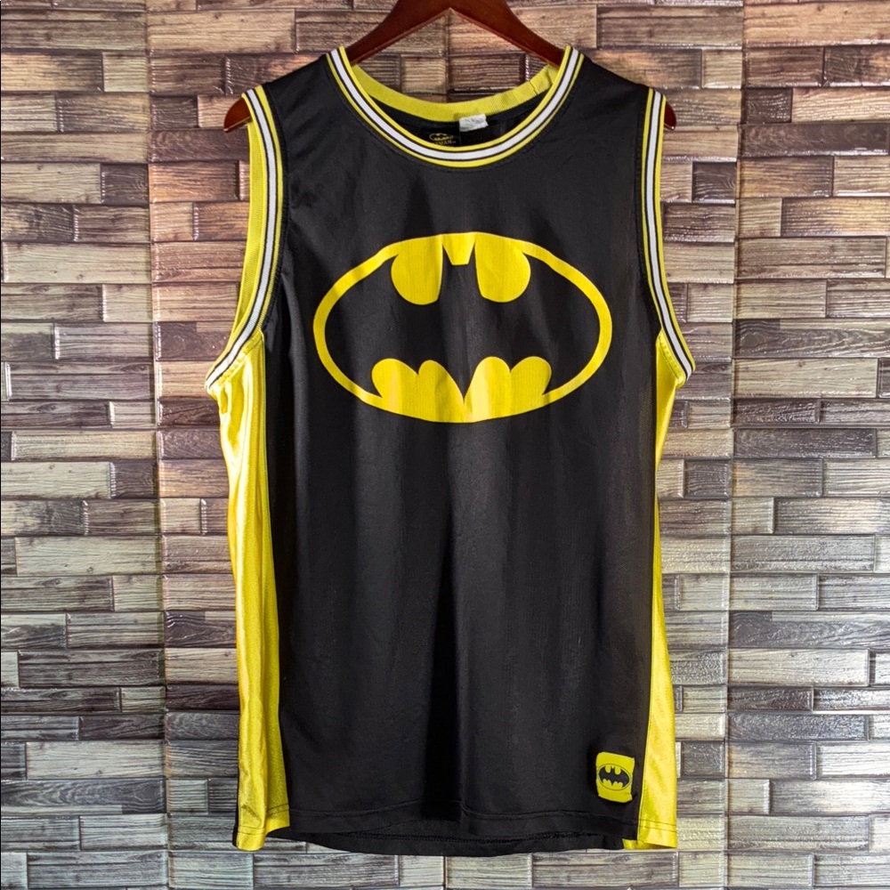 Vintage DC Batman Symbol Black Yellow Logo Large Sleeveless Jersey
